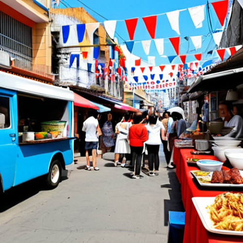 **

"A vibrant street scene in Montevideo, Uruguay. In the foreground, a modern food truck serves Korean BBQ with a uniquely Uruguayan twist, perhaps using locally sourced beef and featuring a mate-infused marinade. Locals are gathered, enjoying the food and the lively atmosphere. Korean and Uruguayan flags are subtly displayed. The scene represents the fusion of cultures and the growing popularity of Korean cuisine in Uruguay."

**