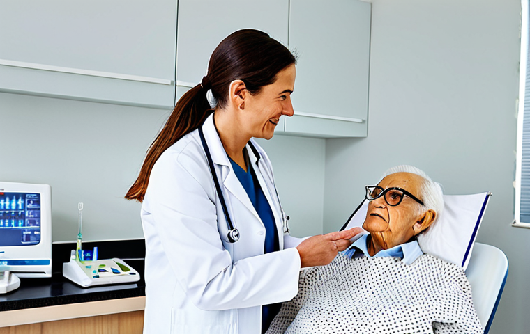 **

"A professional female doctor in a modern, well-lit clinic in Montevideo, Uruguay, consulting with a senior citizen. The setting is clean and organized, showcasing advanced medical equipment in the background. Doctor is fully clothed in a modest white coat and the patient is in appropriate attire. Focus on the positive interaction and accessibility of healthcare. Safe for work, appropriate content, professional, family-friendly, perfect anatomy, natural pose, well-formed hands, proper finger count, natural body proportions, high quality."

**